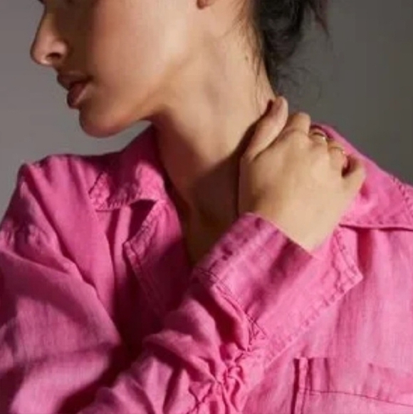 Anthropologie Maeve Pink Linen Button Down Oversized Shirt - Picture 2 of 13